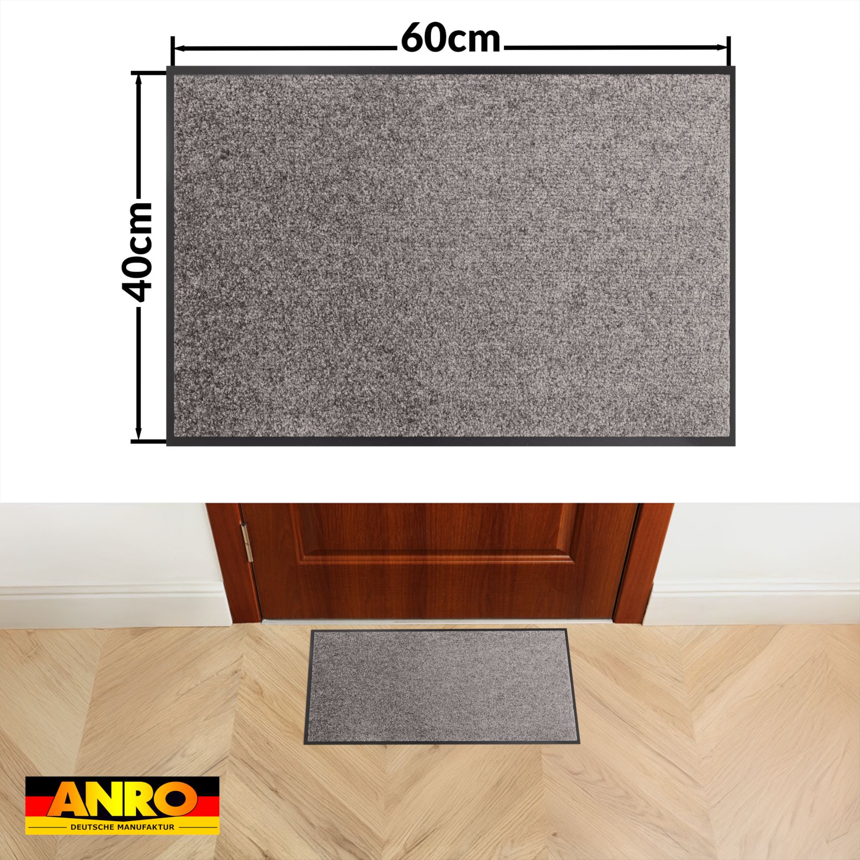 VAM-040-060-GRAU_20 Schmutzfangmatte Fußmatte AMIGO Sauberlaufmatte Schmutzmatte mit Gummirand für innen & außen 8 Größen Grau – 40 x 60 cm