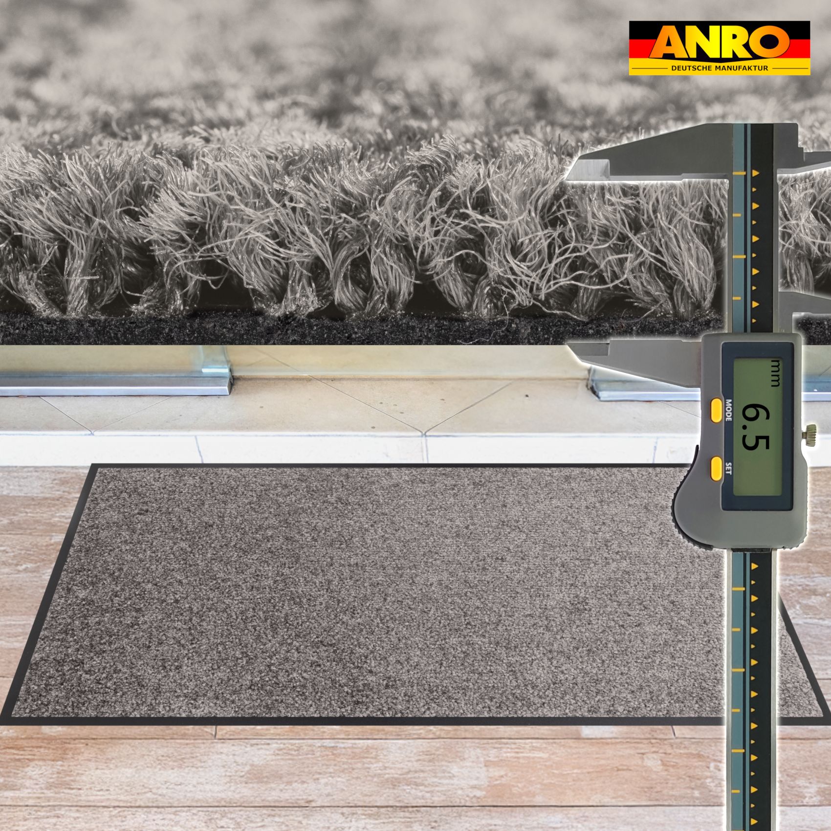 VAM-SMA-GRAU_60 Schmutzfangmatte Fußmatte AMIGO Sauberlaufmatte Schmutzmatte mit Gummirand für innen & außen 8 Größen Grau – 40 x 60 cm