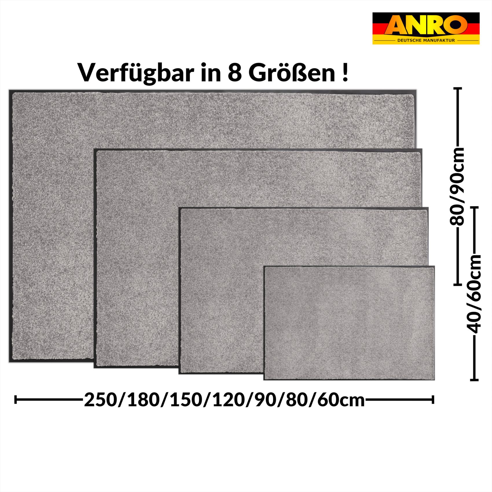 VAM-SMA-GRAU_71 Schmutzfangmatte Fußmatte AMIGO Sauberlaufmatte Schmutzmatte mit Gummirand für innen & außen 8 Größen Grau – 40 x 60 cm