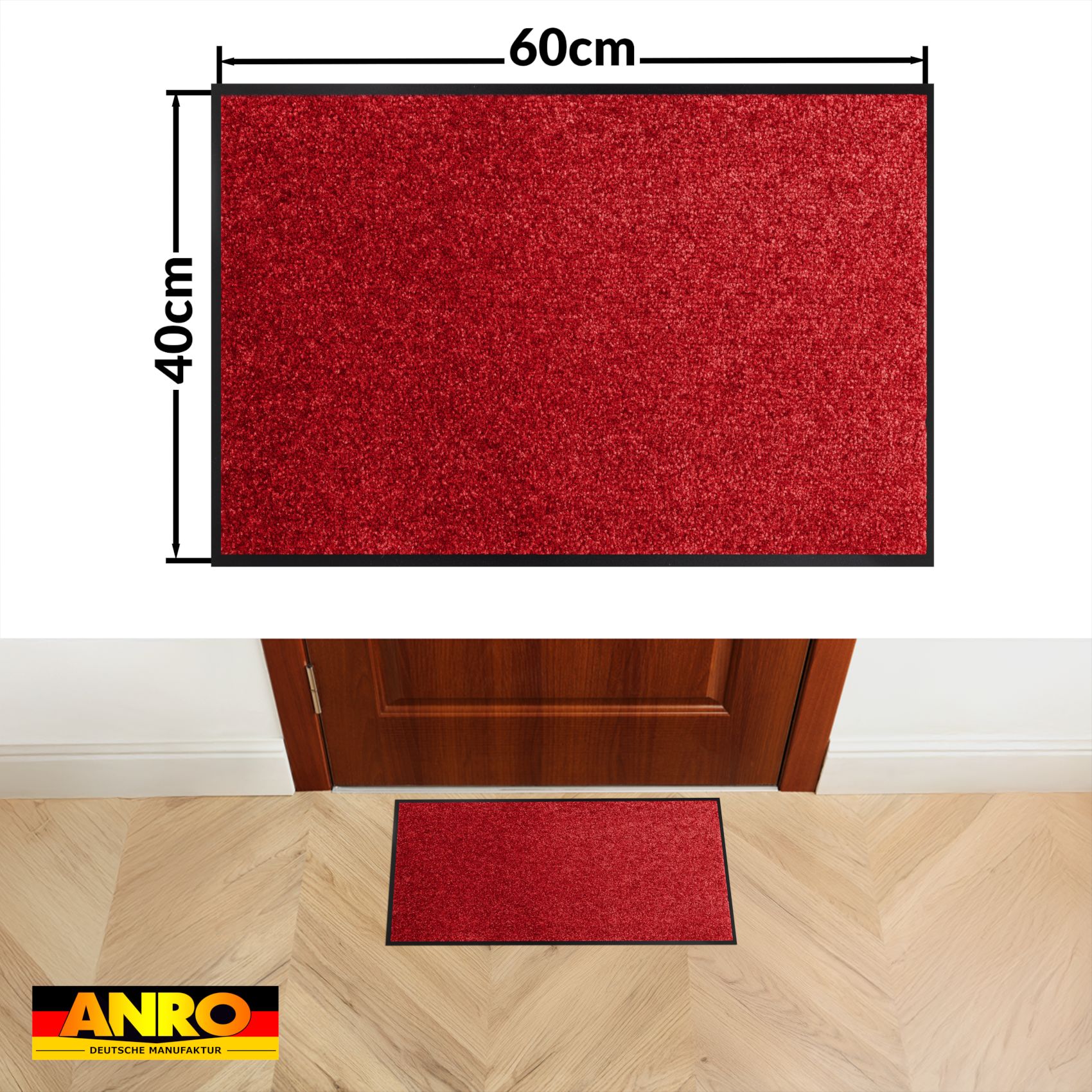 Schmutzfangmatte Fußmatte AMIGO Sauberlaufmatte Schmutzmatte mit Gummirand für innen & außen 8 Größen Rot – 40 x 60 cm