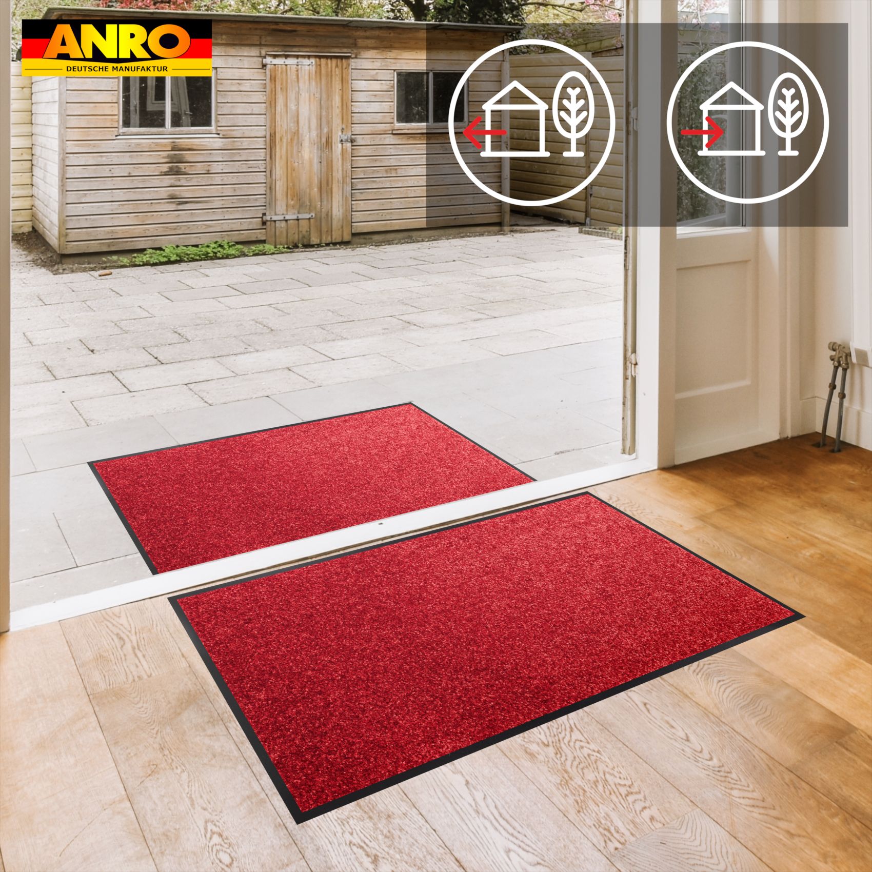 Schmutzfangmatte Fußmatte AMIGO Sauberlaufmatte Schmutzmatte mit Gummirand für innen & außen 8 Größen Rot – 40 x 60 cm