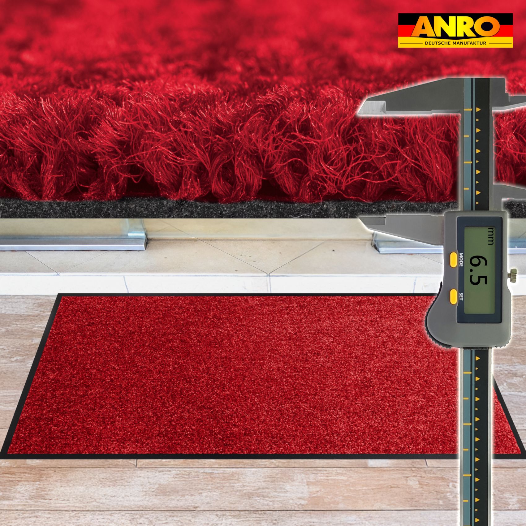 Schmutzfangmatte Fußmatte AMIGO Sauberlaufmatte Schmutzmatte mit Gummirand für innen & außen 8 Größen Rot – 40 x 60 cm