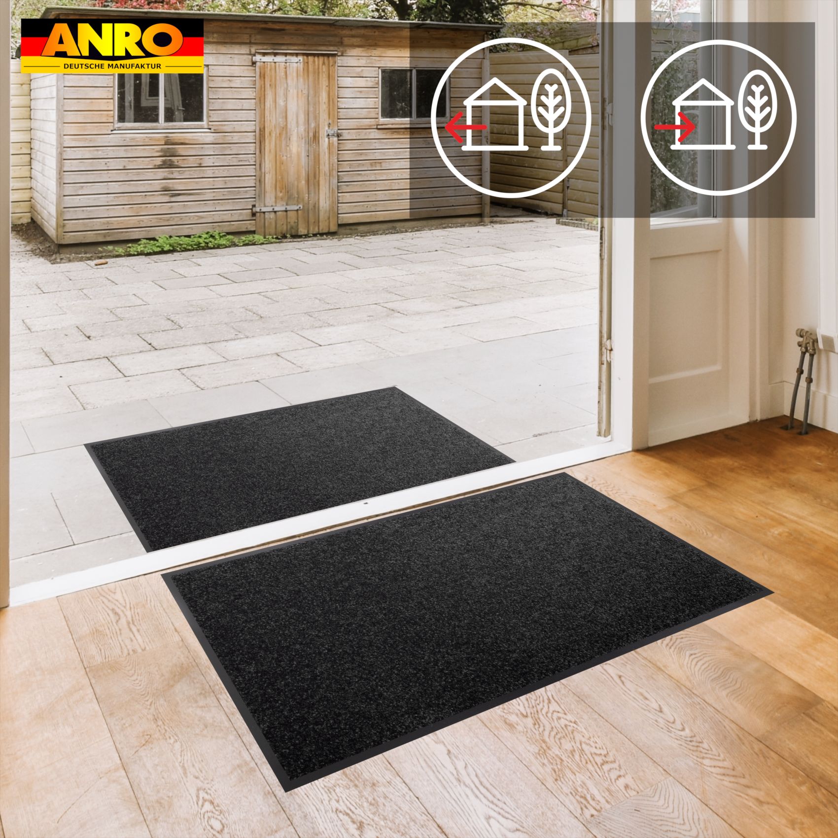 Schmutzfangmatte Fußmatte AMIGO Sauberlaufmatte Schmutzmatte mit Gummirand für innen & außen 8 Größen Schwarz – 40 x 60 cm