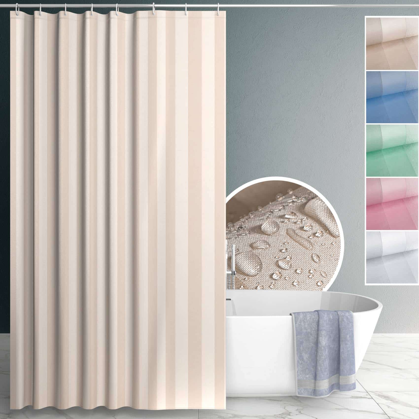 ANRO Duschvorhang aus Italien hochwertiger Badevorhang Textil mit Ösen und Haken Breite 120 cm (Packung, 1-tlg., Duschvorhang inkl. Aufhängeringe), robuster Vorhang Stangenaufhängung in Größe 200x120cm in natur