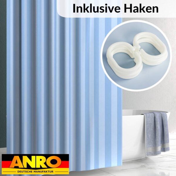Duschvorhang Badewanne Textil Polyester Bad Vorhang waschbar mit Ringen Hellblau 3 Größen – 180x200cm