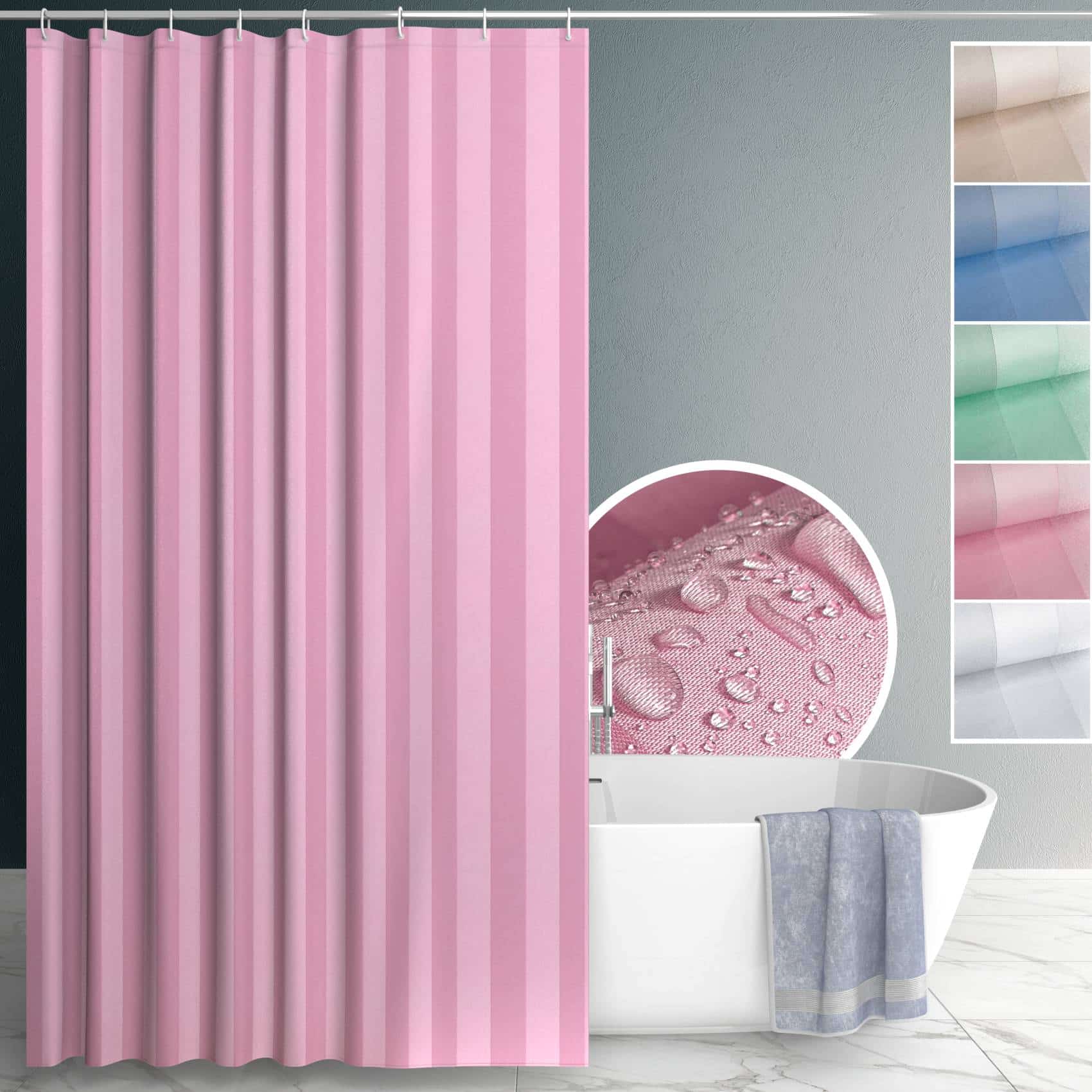 ANRO Duschvorhang aus Italien hochwertiger Badevorhang Textil mit Ösen und Haken Breite 120 cm (Packung, 1-tlg., Duschvorhang inkl. Aufhängeringe), robuster Vorhang Stangenaufhängung in Größe 200x120cm in rosa