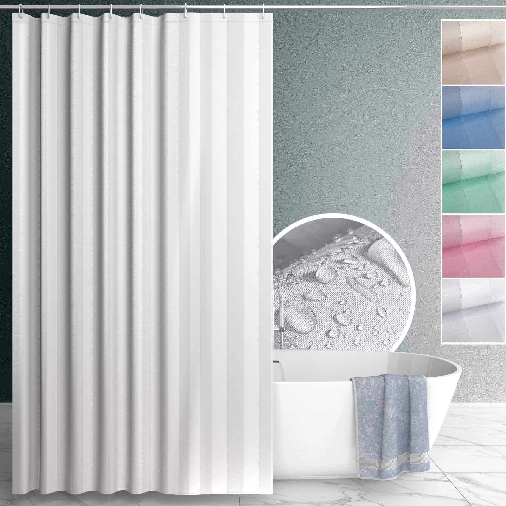 ANRO Duschvorhang aus Italien hochwertiger Badevorhang Textil mit Ösen und Haken Breite 120 cm (Packung, 1-tlg., Duschvorhang inkl. Aufhängeringe), robuster Vorhang Stangenaufhängung in Größe 200x120cm in weiß