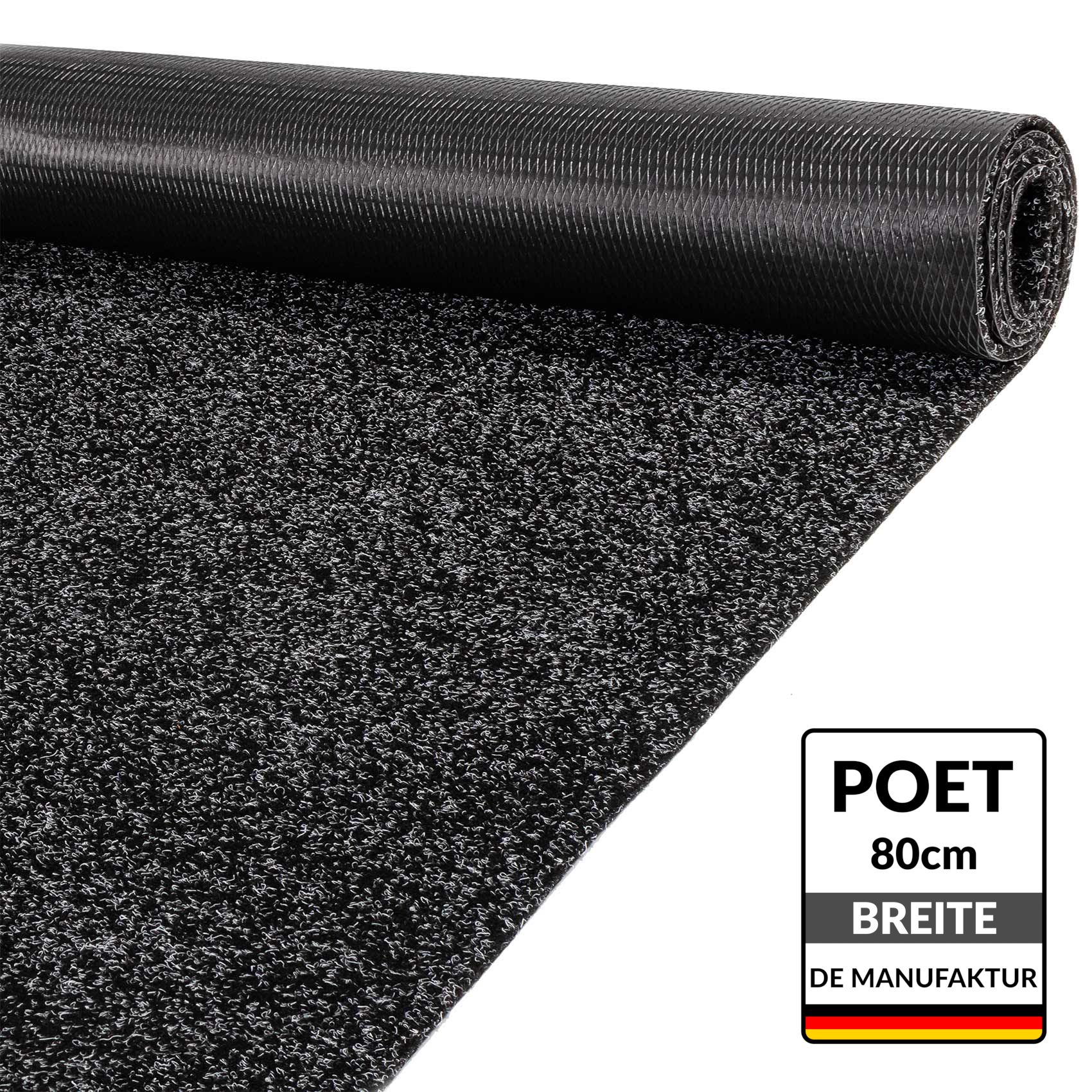 ANRO Läufer Teppichläufer POET Sauberlaufmatte Fußmatte Teppich Läufer, eckig, Höhe: 5 mm, Bodenläufer 100x80cm Meliert Schwarz Breite 80cm