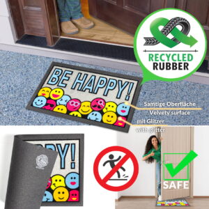 Schmutzfangmatte Fußmatte Sauberlaufmatte Schmutzmatte Motiv Be Happy! – Glitzer 40x68cm