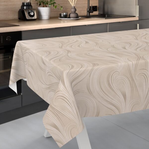 Wachstischdecke Wachstuch Tischdecke Wachstuch Meterware Tischdecke abwaschbar Gartentischdecke Abstrakt Beige – 90x130cm, Schnittkante