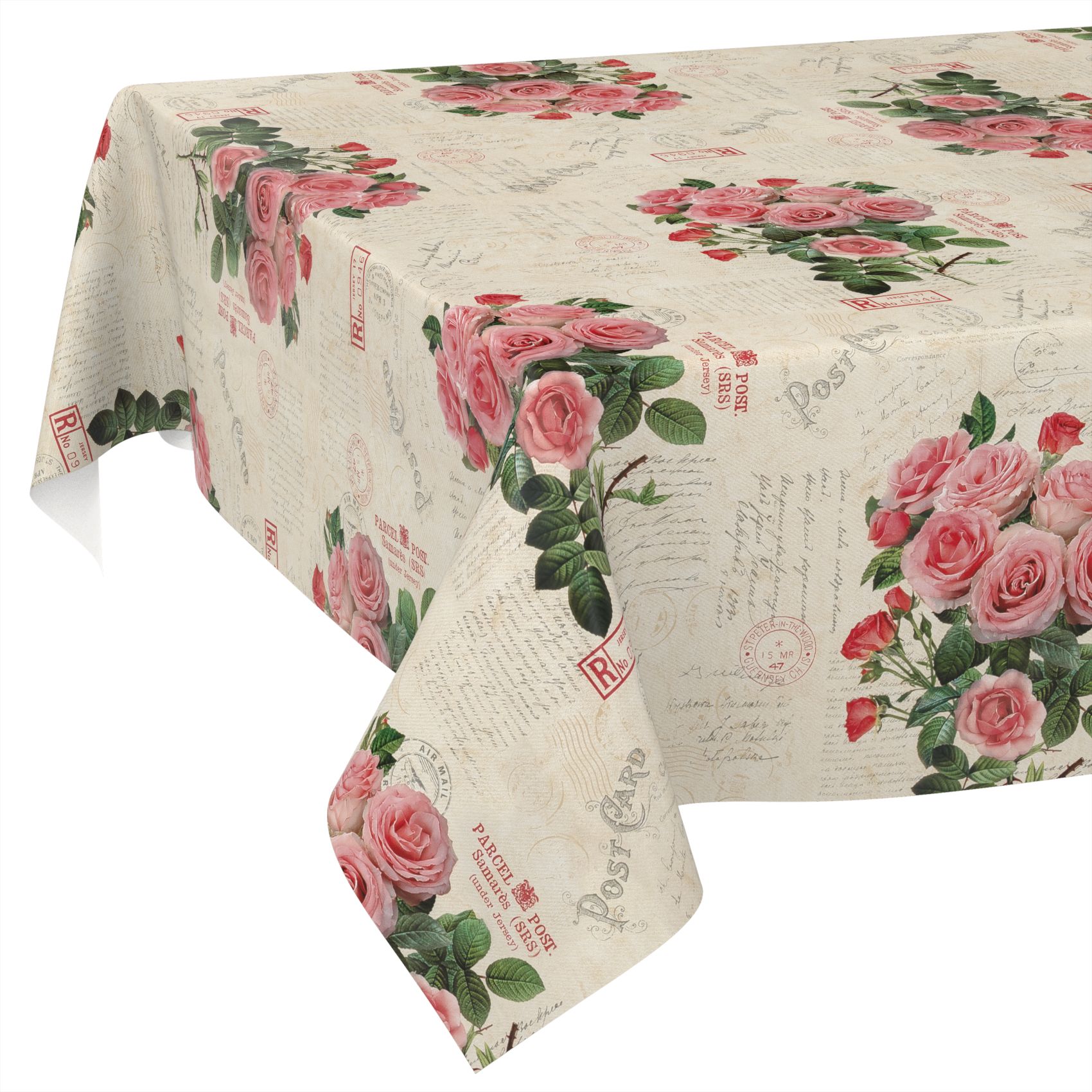 Wachstischdecke Wachstuch Tischdecke Wachstuch Meterware Tischdecke abwaschbar Gartentischdecke Postkarte Rosen – 90x130cm, Schnittkante