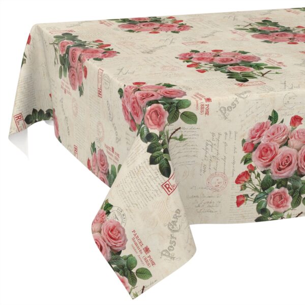 Wachstischdecke Wachstuch Tischdecke Wachstuch Meterware Tischdecke abwaschbar Gartentischdecke Postkarte Rosen – 100x140cm, Schnittkante