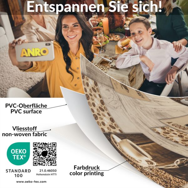 Wachstischdecke Wachstuch Tischdecke Wachstuch Meterware Tischdecke abwaschbar Gartentischdecke Coffee – 90x130cm, Schnittkante