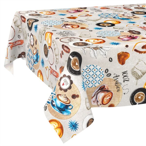 Wachstischdecke Wachstuch Tischdecke Wachstuch Meterware Tischdecke abwaschbar Gartentischdecke Coffee Time – 90x130cm, Schnittkante