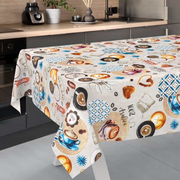 Wachstischdecke Wachstuch Tischdecke Wachstuch Meterware Tischdecke abwaschbar Gartentischdecke Coffee Time – 90x130cm, Schnittkante