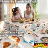 Wachstischdecke Wachstuch Tischdecke Wachstuch Meterware Tischdecke abwaschbar Gartentischdecke Coffee Time – 90x130cm, Schnittkante