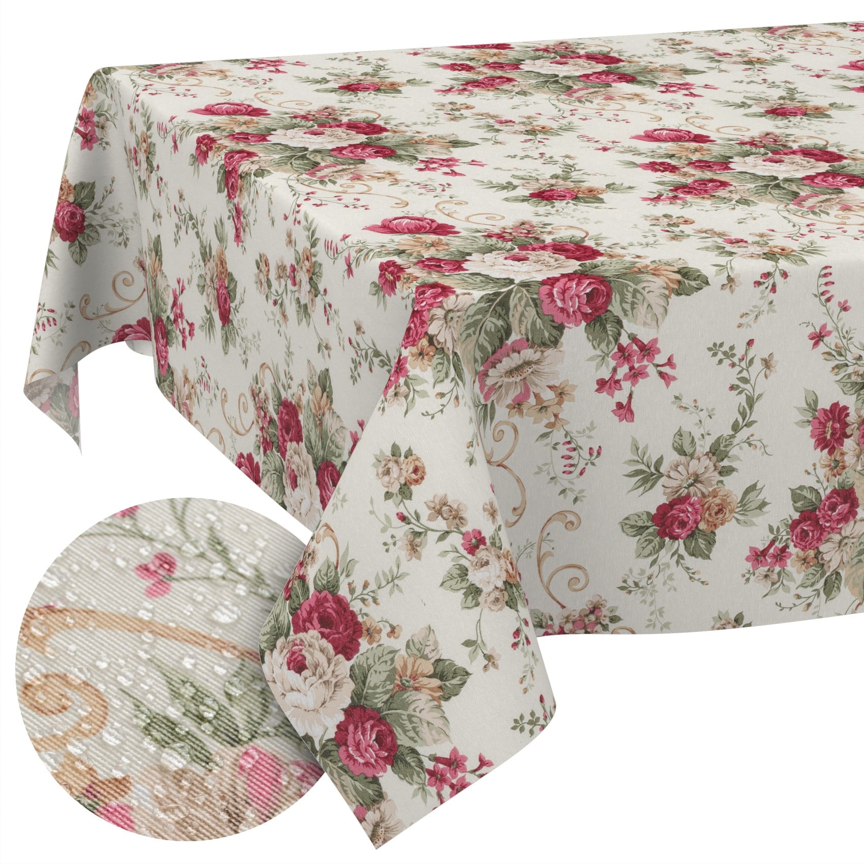 Tischdecke aus Stoff Textil Tischwäsche abwaschbar Tischtuch Baumwolle Polyester Roses In-/Outdoor Tischdecke – 100x140cm, Schnittkante