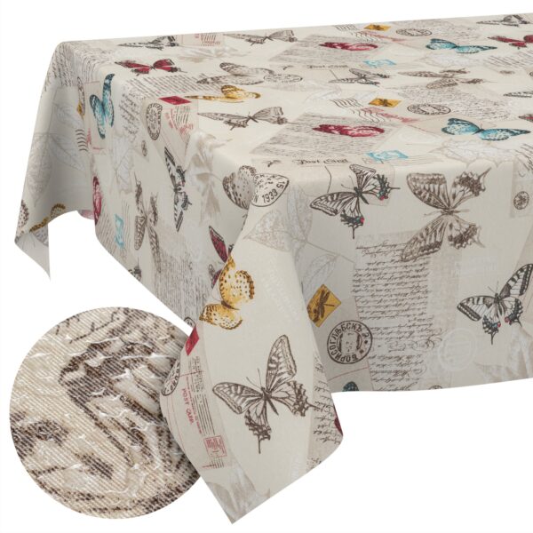Tischdecke aus Stoff Textil Tischwäsche abwaschbar Tischtuch Baumwolle Polyester Butterflies In-/Outdoor Tischdecke – 90x130cm, Schnittkante