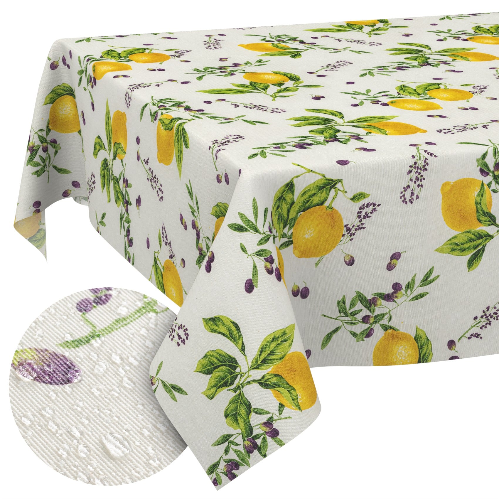 MRT68774_SQ_10 Tischdecke aus Stoff Textil Tischwäsche abwaschbar Tischtuch Baumwolle Polyester Lemon In-/Outdoor Tischdecke – 90x130cm, Schnittkante