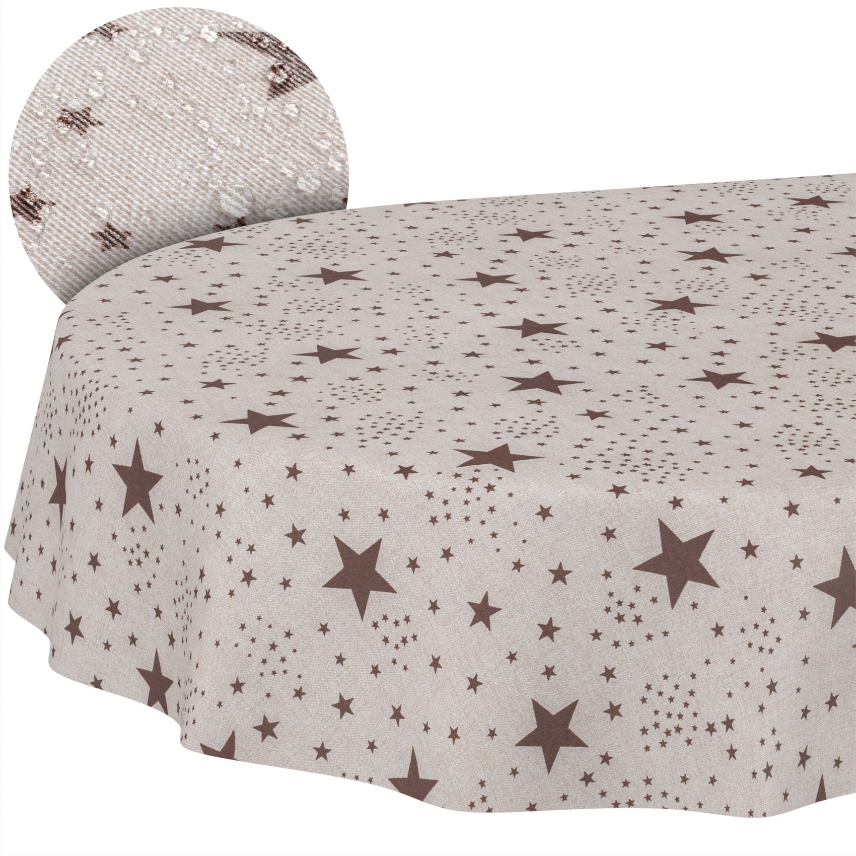 Weihnachtstischdecke Textil Tischdecke Tischwäsche abwaschbar Tischtuch Baumwolle Polyester Christmas Stars – Oval 160x140cm, Schnittkante