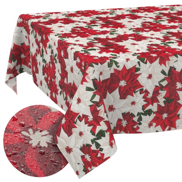 Weihnachtstischdecke Textil Tischdecke Tischwäsche abwaschbar Tischtuch Baumwolle Polyester Christmas Flower – 90x130cm, Schnittkante