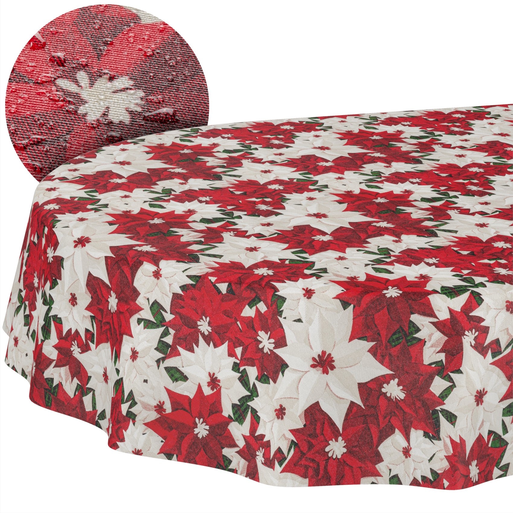 MRT68850_OV_10 Weihnachtstischdecke Textil Tischdecke Tischwäsche abwaschbar Tischtuch Baumwolle Polyester Christmas Flower – Oval 220x140cm, Schnittkante
