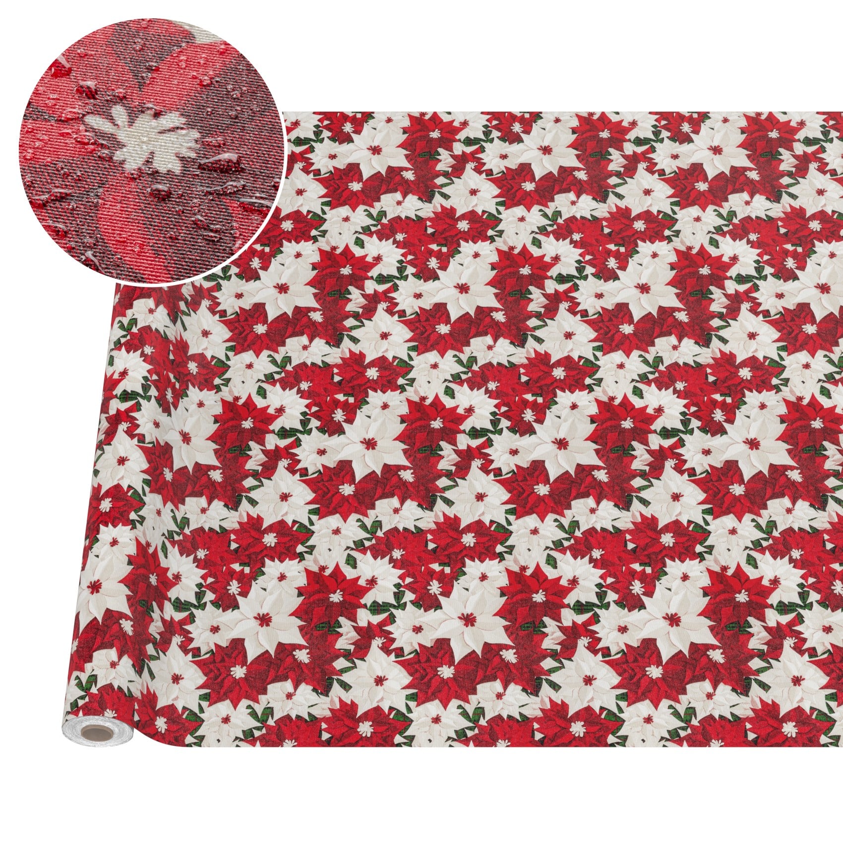MRT68850_10 Weihnachtstischdecke Textil Tischdecke Tischwäsche abwaschbar Tischtuch Baumwolle Polyester Christmas Flower – 1000x140cm (10m), Schnittkante