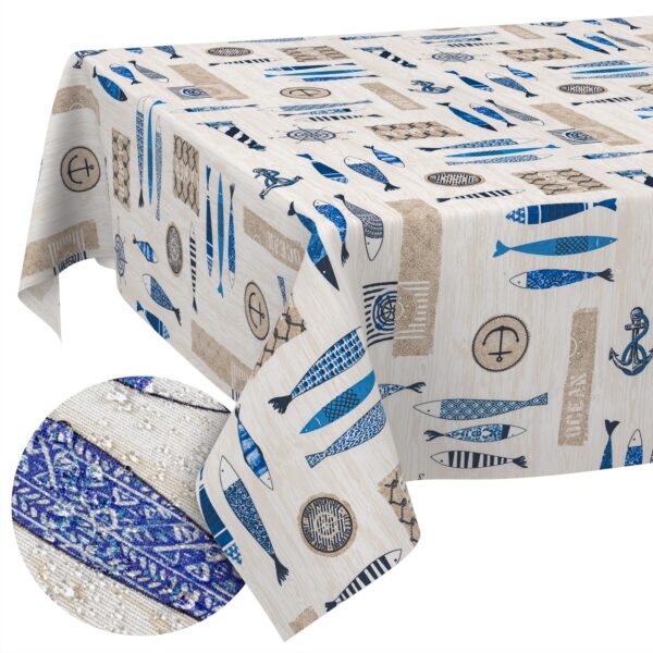 Stoff Tischdecke abwaschbar Tischwäsche Textil Tischtuch Baumwolle Polyester Maritim Outdoor Tischdecke Gartentischdecke – 90x130cm, Schnittkante