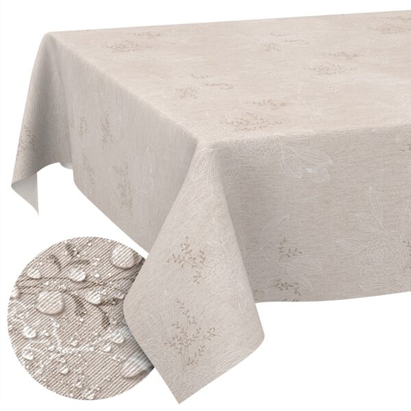 Stoff Tischdecke abwaschbar Tischwäsche Textil Tischtuch Baumwolle Polyester Japondi Beige Outdoor Tischdecke Gartentischdecke – 90x130cm, Schnittkante