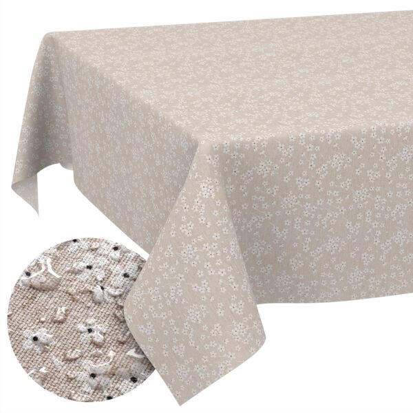 Stoff Tischdecke abwaschbar Tischwäsche Textil Tischtuch Baumwolle Polyester Violen Beige Outdoor Tischdecke Gartentischdecke – 90x130cm, Schnittkante