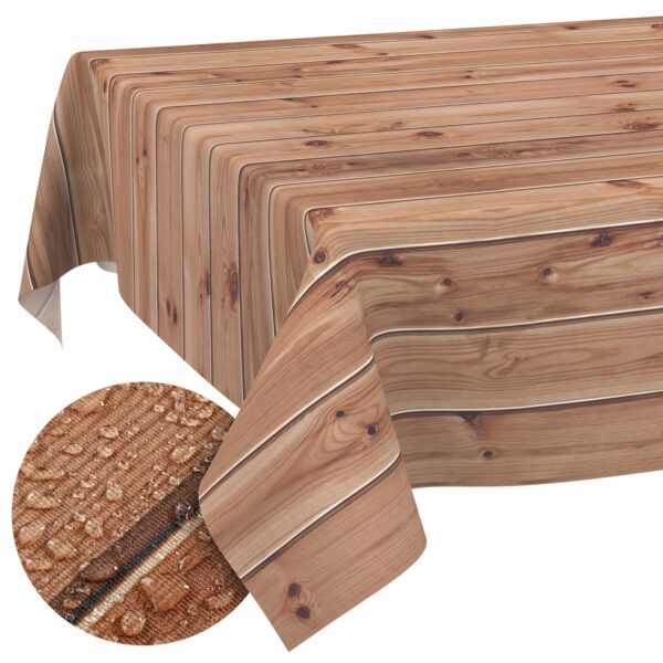 Stoff Tischdecke abwaschbar Tischwäsche Textil Tischtuch Baumwolle Polyester Holzoptik Outdoor Tischdecke Gartentischdecke – 90x130cm, Schnittkante