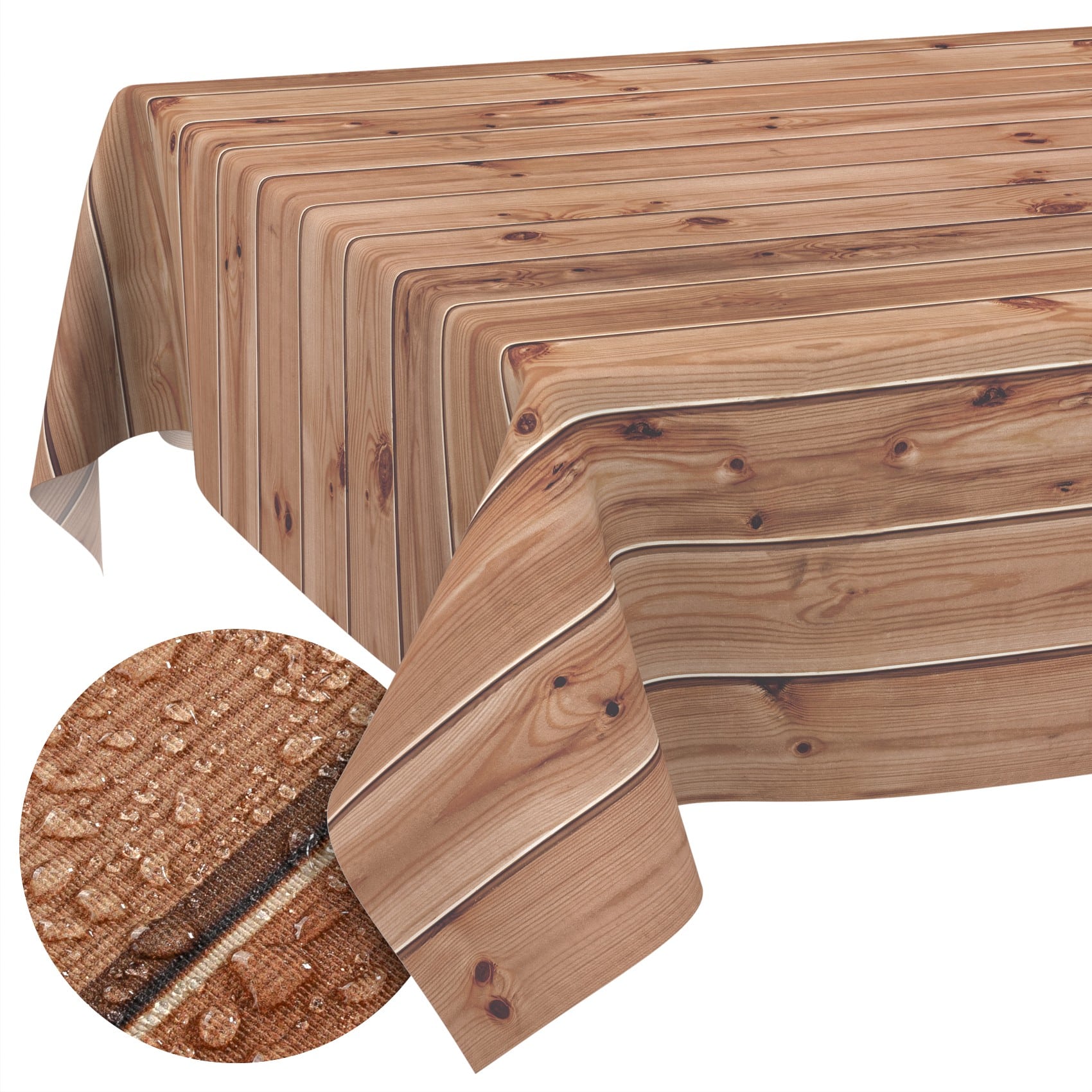 GTGANNA-15_SQ_10FK Stoff Tischdecke abwaschbar Tischwäsche Textil Tischtuch Baumwolle Polyester Holzoptik Outdoor Tischdecke Gartentischdecke – 90x130cm, Schnittkante