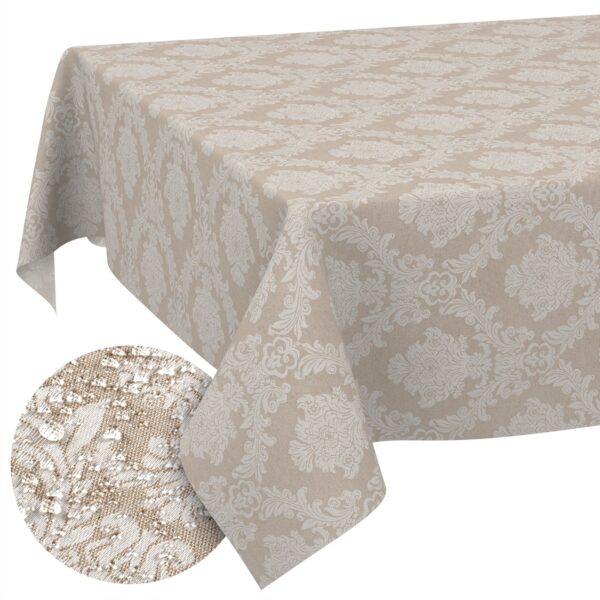 Stoff Tischdecke Tischwäsche Textil Tischtuch Baumwolle Polyester Jacquard Ornamente Meterware Premium Barock Beige Outdoor Tischdecke Gartentischdecke – 90x130cm, Schnittkante