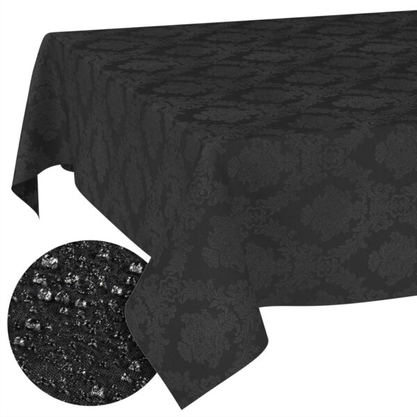 Stoff Tischdecke Tischwäsche Textil Tischtuch Baumwolle Polyester Jacquard Ornamente Meterware Premium Barock Schwarz Outdoor Tischdecke Gartentischdecke – 90x130cm, Schnittkante