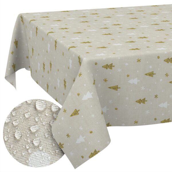 Weihnachtstischdecke Stofftischdecke Tischwäsche abwaschbar Tischtuch Baumwolle Polyester Weihnachtsbaum – 90x130cm, Schnittkante