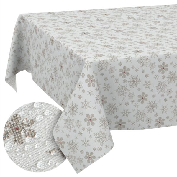 Weihnachtstischdecke Stofftischdecke Tischwäsche abwaschbar Tischtuch Baumwolle Polyester Weihnachten Schneeflocken – 90x130cm, Schnittkante