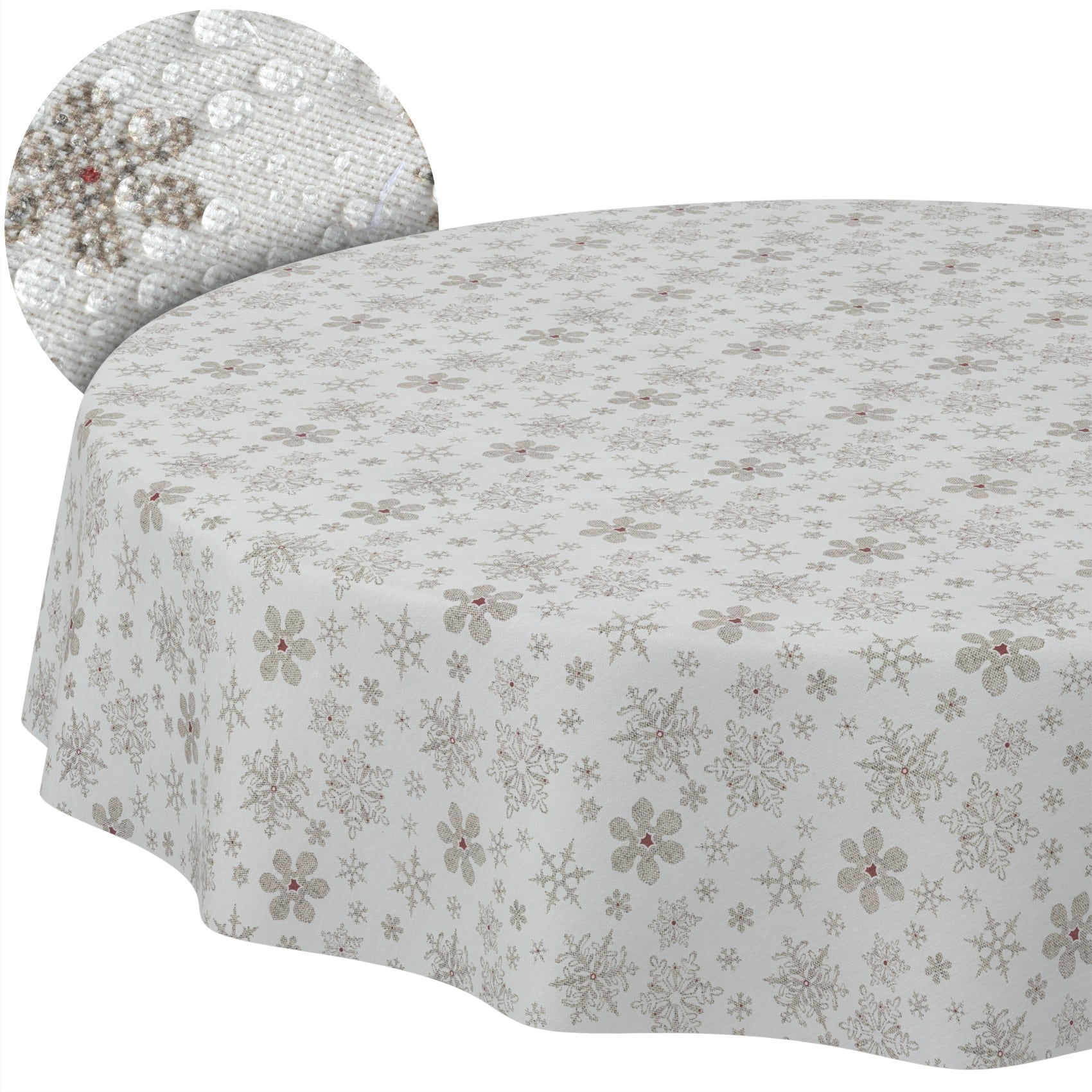 GTGANNA-32_10 Weihnachtstischdecke Stofftischdecke Tischwäsche abwaschbar Tischtuch Baumwolle Polyester Weihnachten Schneeflocken – Rund 100cm, Schnittkante