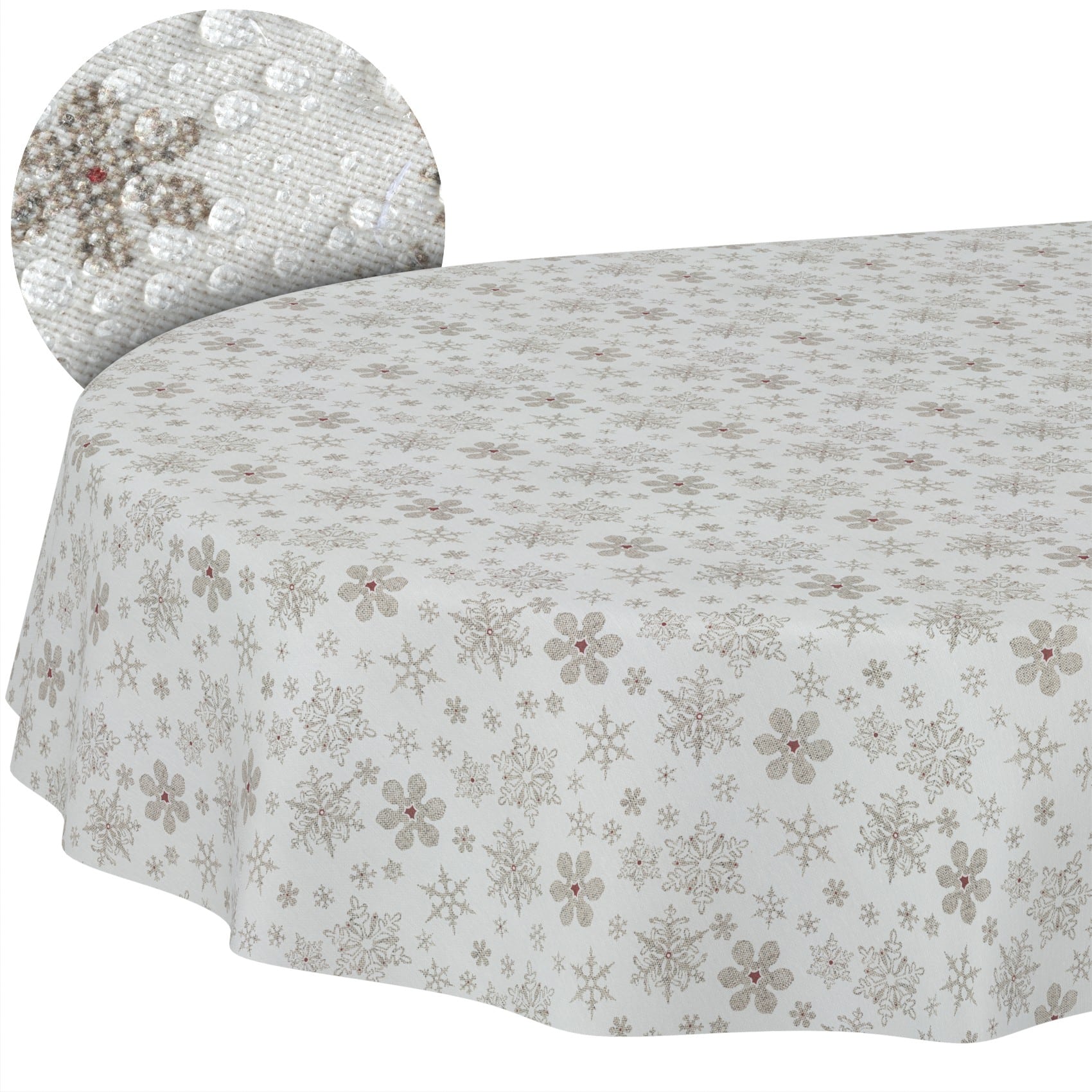 GTGANNA-32_10 Weihnachtstischdecke Stofftischdecke Tischwäsche abwaschbar Tischtuch Baumwolle Polyester Weihnachten Schneeflocken – Oval 280x140cm, Schnittkante