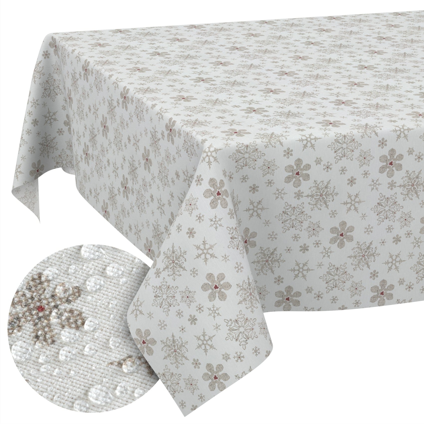 GTGANNA-32_10 Weihnachtstischdecke Stofftischdecke Tischwäsche abwaschbar Tischtuch Baumwolle Polyester Weihnachten Schneeflocken – 500x140cm (5m), Schnittkante