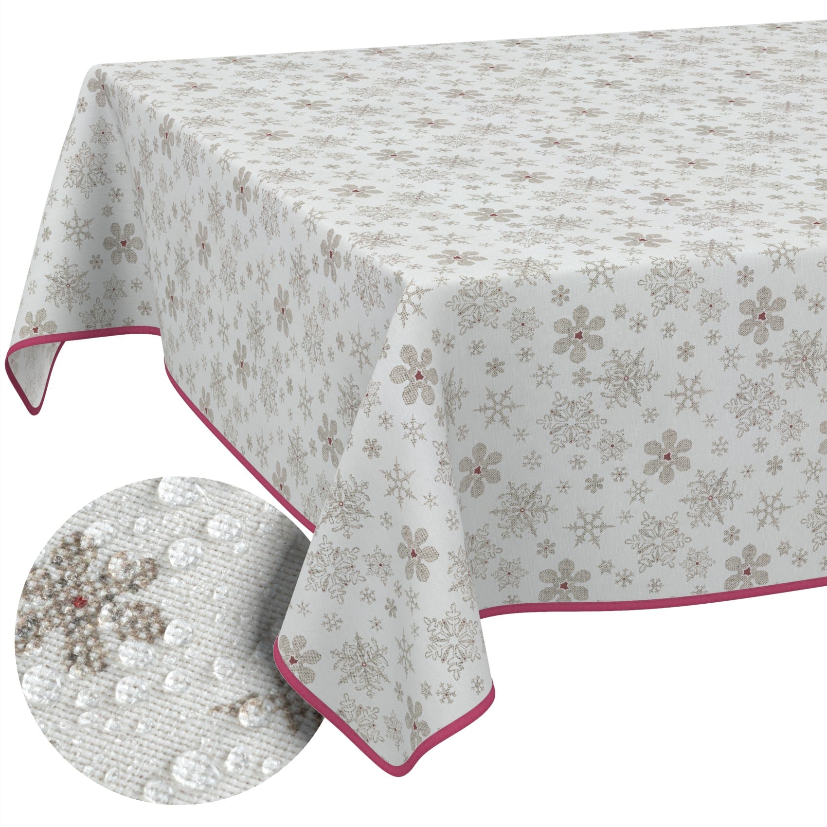 GTGANNA-32_10 Weihnachtstischdecke Stofftischdecke Tischwäsche abwaschbar Tischtuch Baumwolle Polyester Weihnachten Schneeflocken – 300x140cm, mit Saum (Eingefasst)