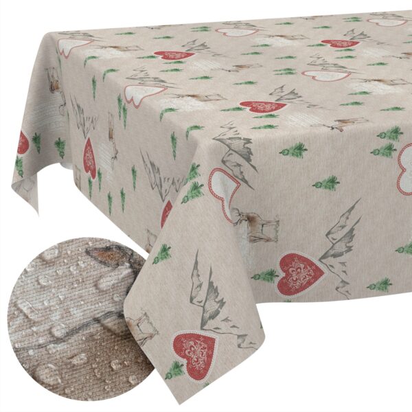 Weihnachtstischdecke Stofftischdecke Tischwäsche abwaschbar Tischtuch Baumwolle Polyester Weihnachten Berge – 90x130cm, Schnittkante