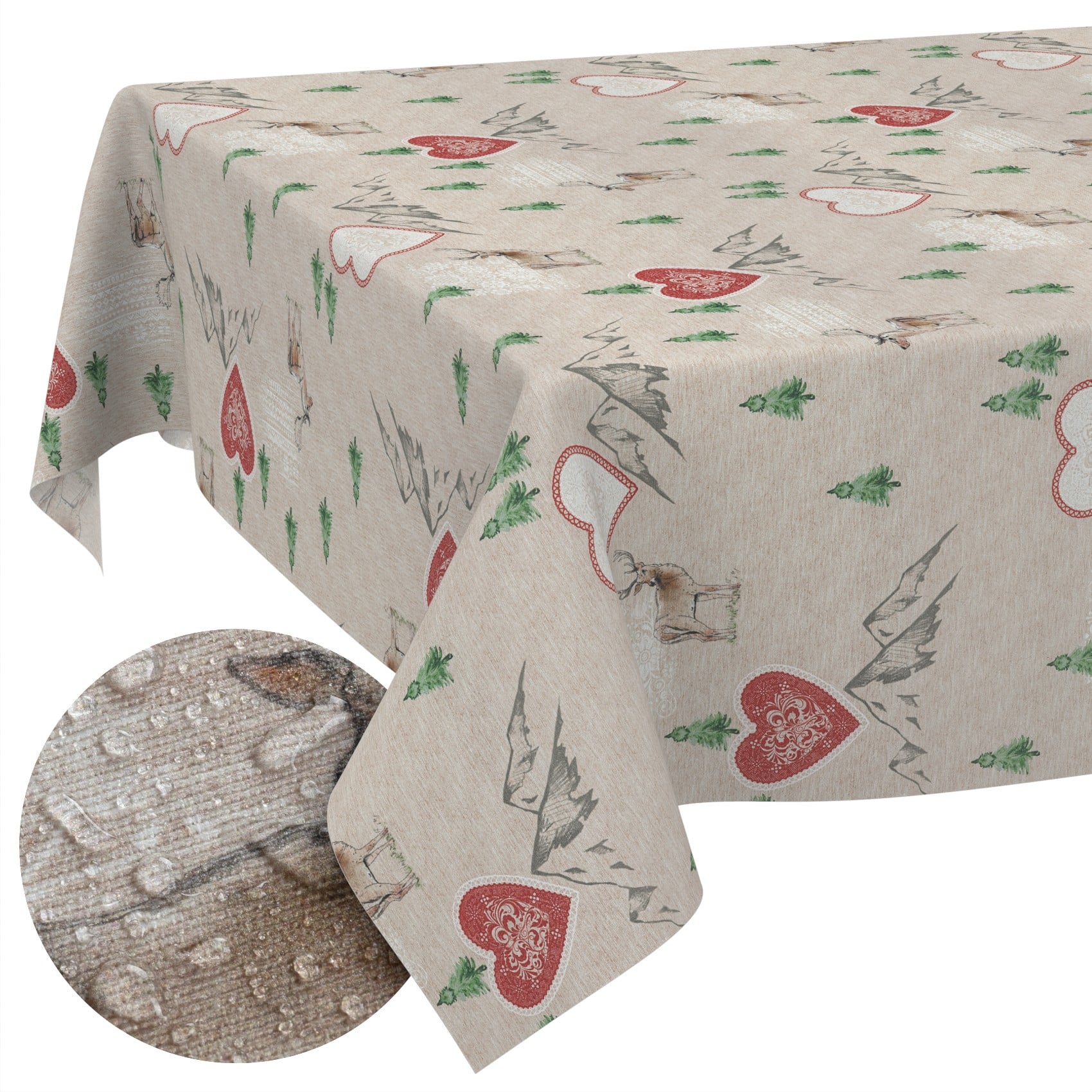 GTGANNA-34_10 Weihnachtstischdecke Stofftischdecke Tischwäsche abwaschbar Tischtuch Baumwolle Polyester Weihnachten Berge – 160x120cm, Schnittkante