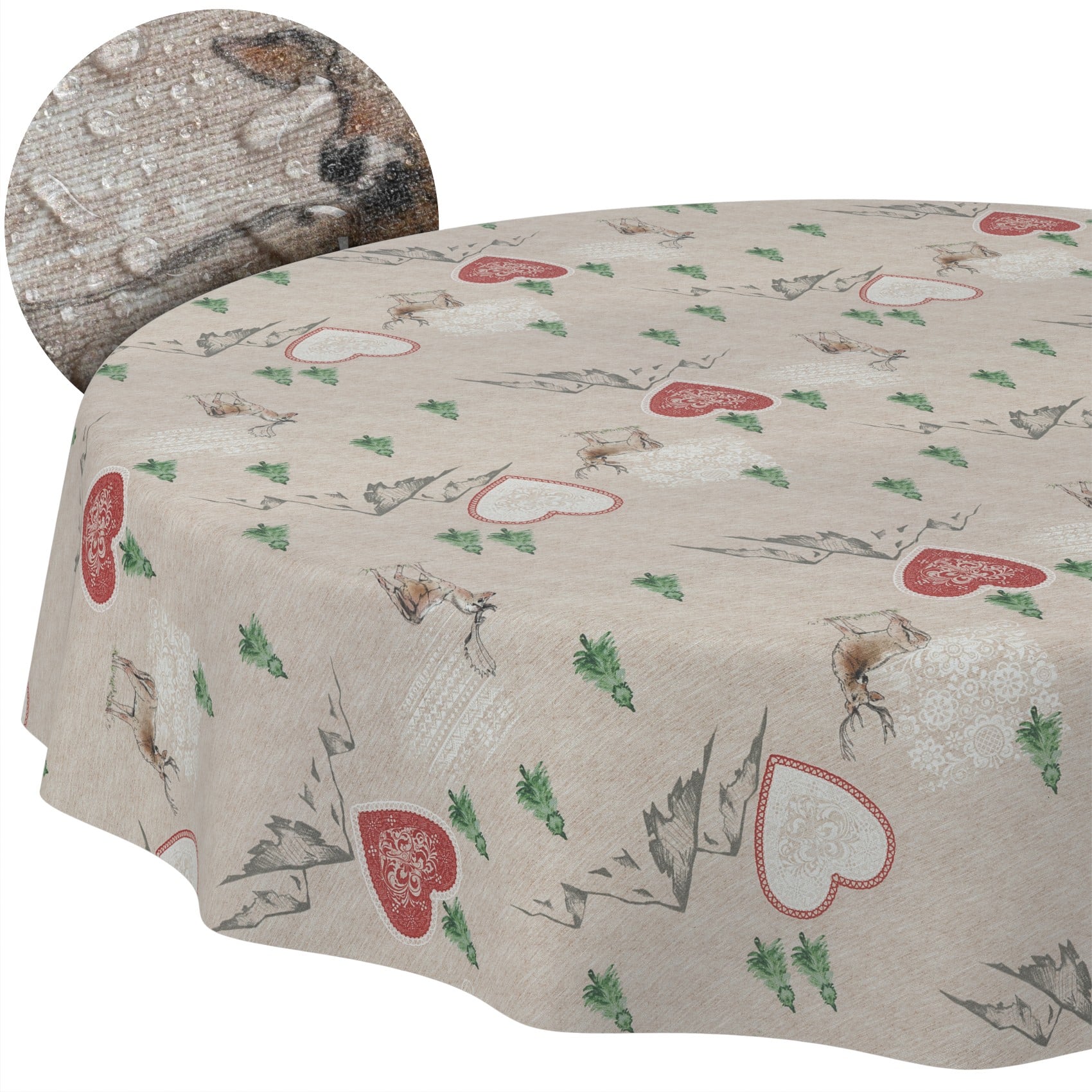 GTGANNA-34_10 Weihnachtstischdecke Stofftischdecke Tischwäsche abwaschbar Tischtuch Baumwolle Polyester Weihnachten Berge – Rund 120cm, Schnittkante