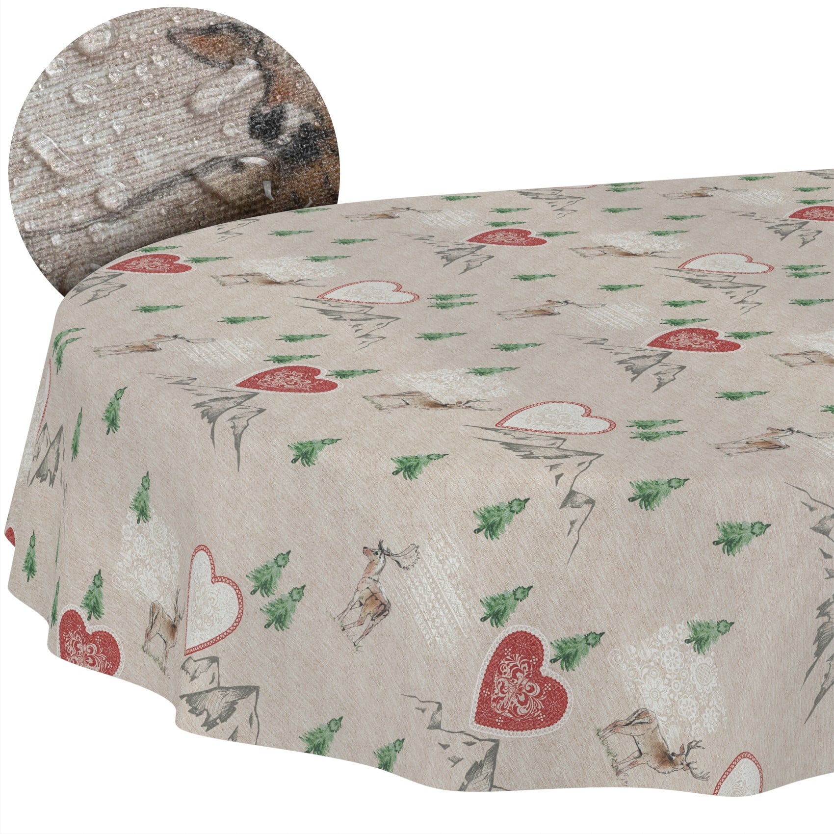 GTGANNA-34_10 Weihnachtstischdecke Stofftischdecke Tischwäsche abwaschbar Tischtuch Baumwolle Polyester Weihnachten Berge – Oval 220x140cm, Schnittkante