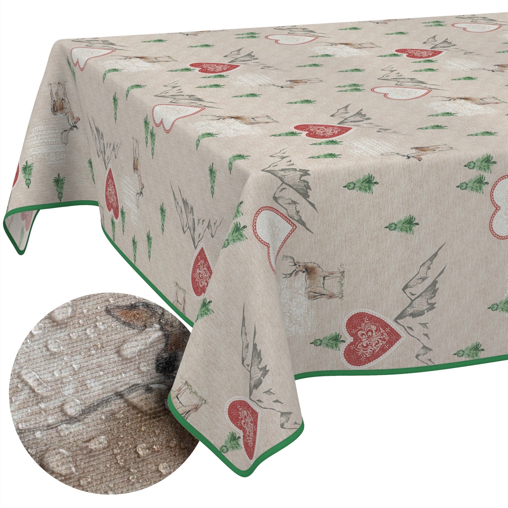 GTGANNA-34_10 Weihnachtstischdecke Stofftischdecke Tischwäsche abwaschbar Tischtuch Baumwolle Polyester Weihnachten Berge – 160x100cm, mit Saum (Eingefasst)