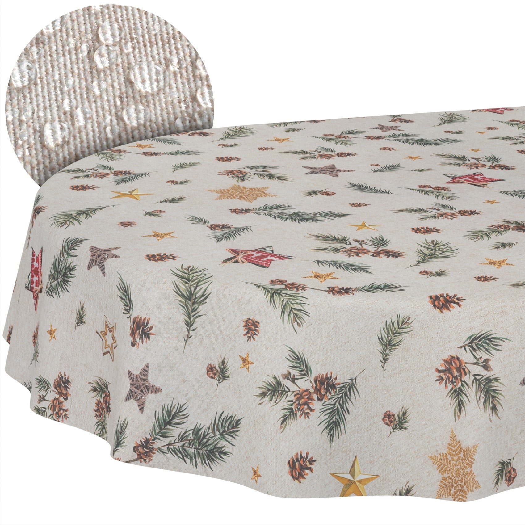 GTGANNA-35_10 Weihnachtstischdecke Stofftischdecke Tischwäsche abwaschbar Tischtuch Baumwolle Polyester Weihnachten Stern – Oval 280x140cm, Schnittkante