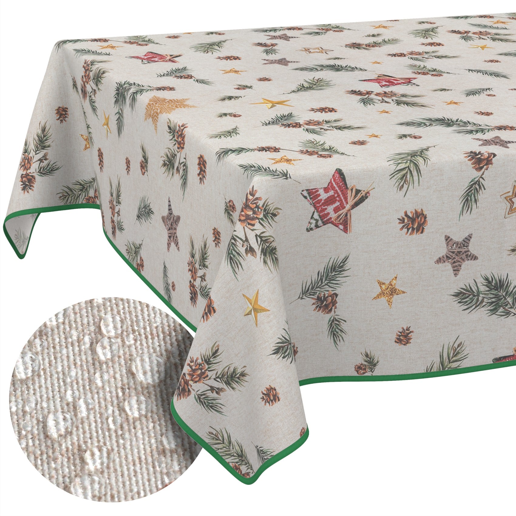 Weihnachtstischdecke Stofftischdecke Tischwäsche abwaschbar Tischtuch Baumwolle Polyester Weihnachten Stern – 90x130cm, mit Saum (Eingefasst)