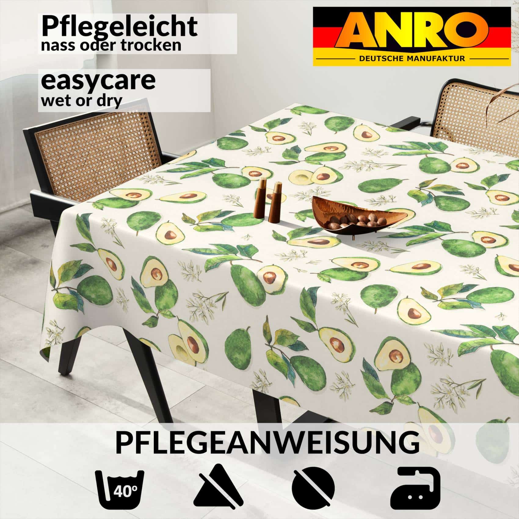 VIL3158_SQ_91 Tischdecke abwaschbar Stofftischdecke Gartentischdecke Textil Tischtuch Tafeldecke Meterware Avocado
