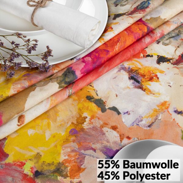Tischdecke abwaschbar Stofftischdecke Gartentischdecke Textil Tischtuch Tafeldecke Meterware Kunst – 90x130cm, Schnittkante