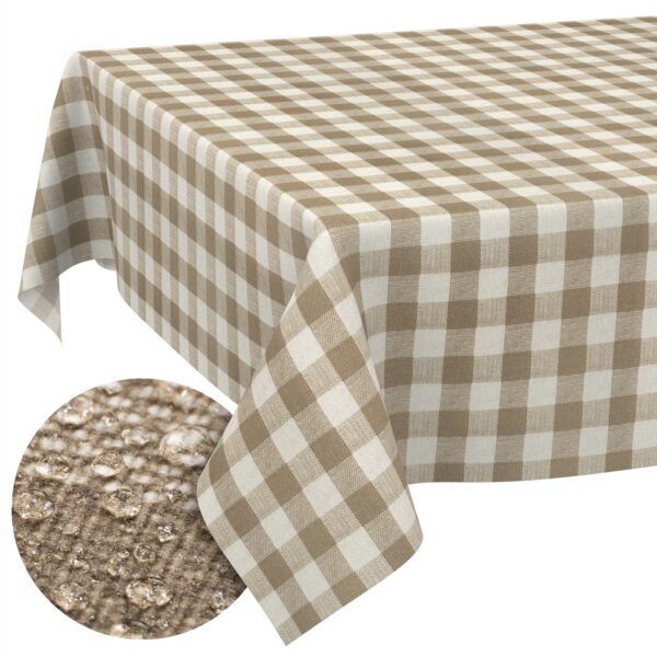 Tischdecke abwaschbar Stofftischdecke Gartentischdecke Textil Tischtuch Tafeldecke Meterware Karo Beige – 90x130cm, Schnittkante